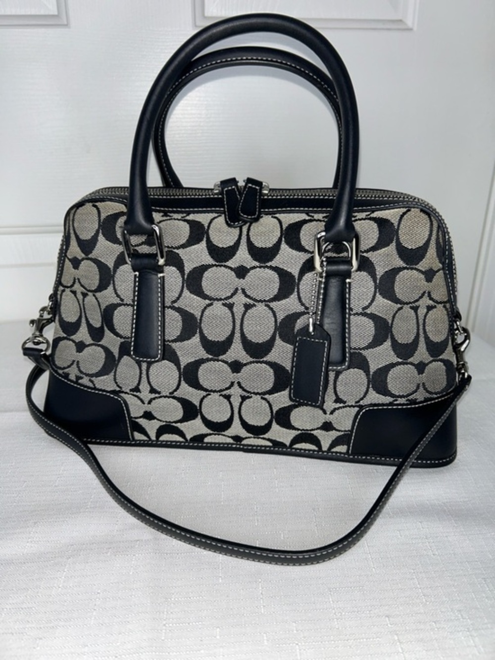 Coach Vintage Black Satchel with Leather Trim and Chrome Hardware